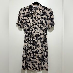 & Other Stories Dark Grey Cream Flower Mini Shirt Dress